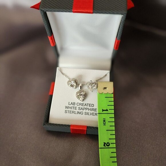 NWT White Sapphire Earrings Necklace Sterling Silver Gift Set $124 MSRP - Picture 4 of 11
